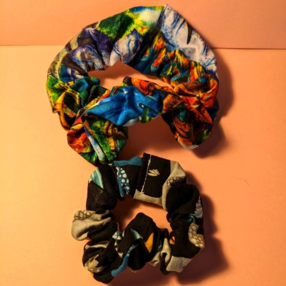 Hand Crafted Set of 2 Dinosaur Scrunchies